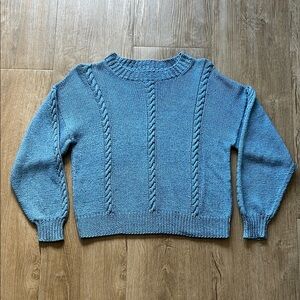 Handmade Women’s Elegant Blue Cable Knit Sweater